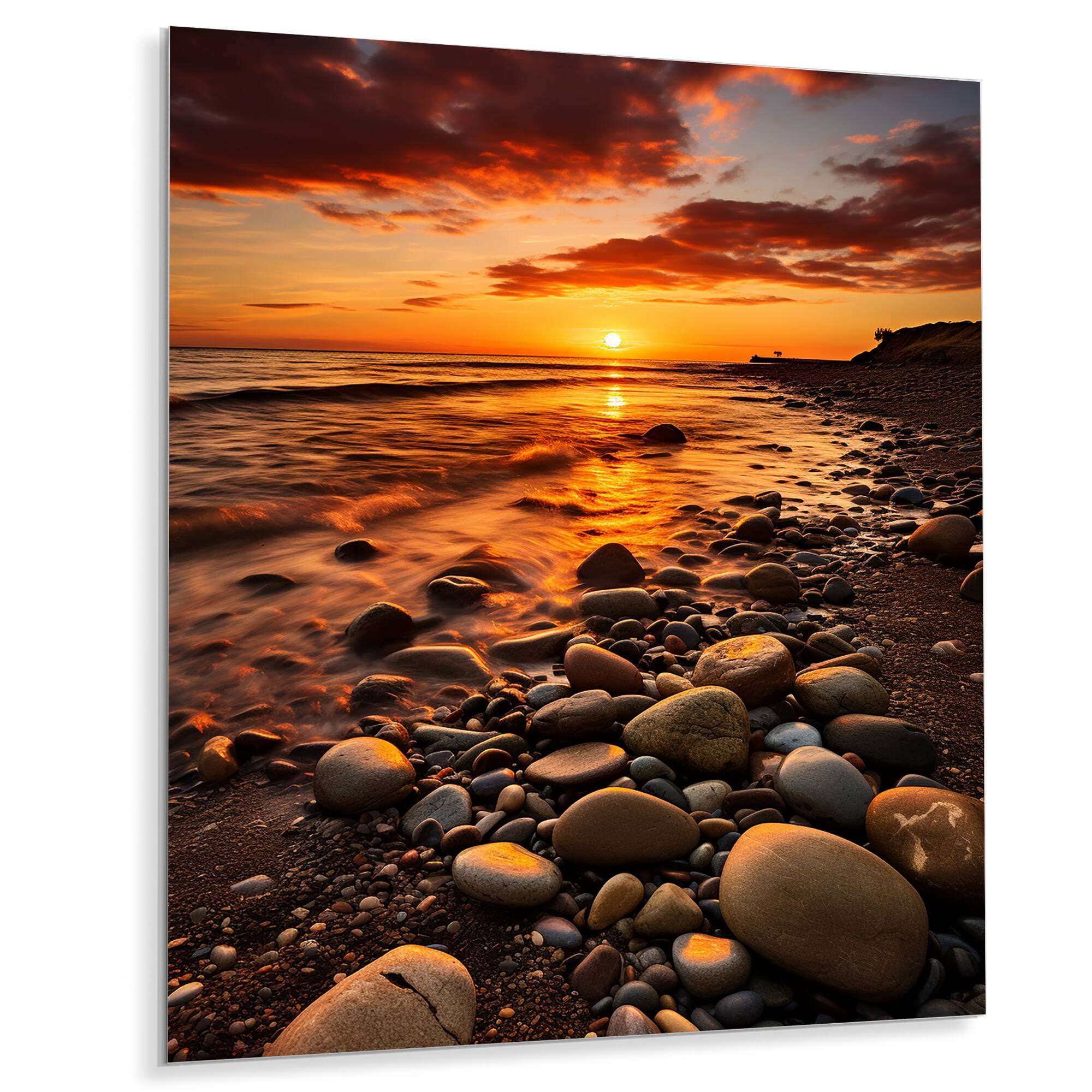 Designart "Beach Sunset Golden Hour Glow" Nautical & Beach Metal Wall